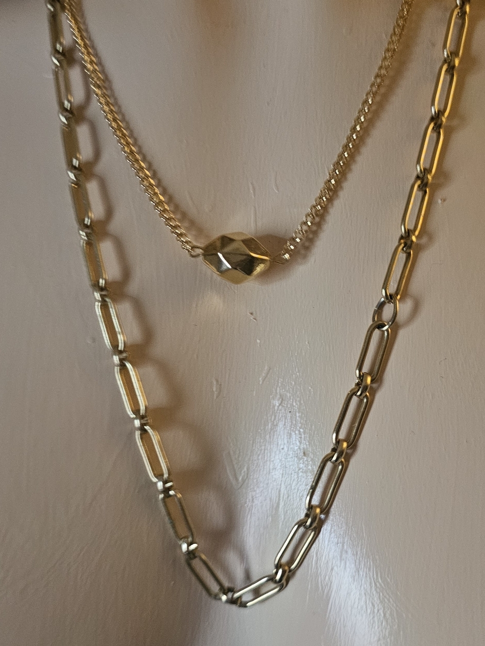 VINTAGE Gold  Chain Necklace with Faceted Bead Set Of 2